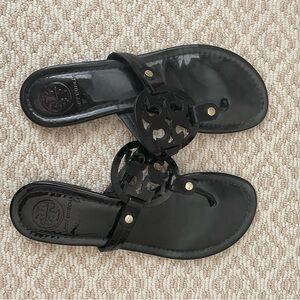 Tory Burch Miller Sandas in Black Patent Leather